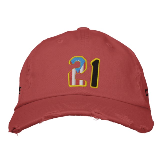 The Great One Number 21 Embroidered Distressed Hat (Front)