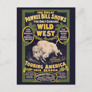 The Great Pawnee Bill Shows, Vintage Circus Poster Postcard