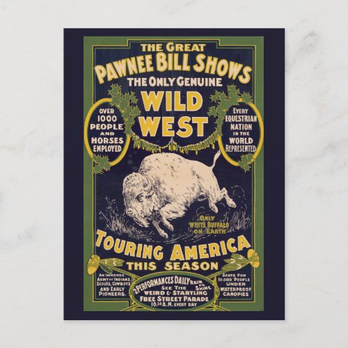 The Great Pawnee Bill Shows Vintage Circus Poster Postcard