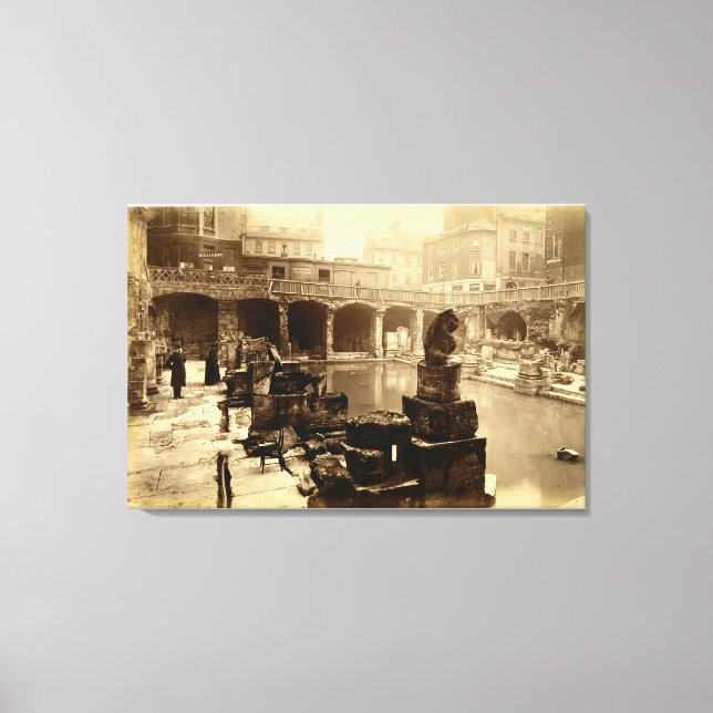 The Great Roman Bath, Bath (b/w photo) Canvas Print (Front)