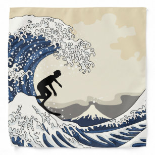 Waves Bath Mat Cartoon Japanese Big Waves Turtle Scenery Print