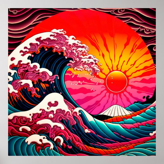 The Great SynthWave of Kanagawa Retro 80s Poster (Front)