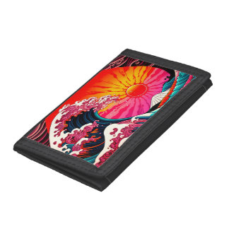 The Great SynthWave of Kanagawa Retro 80s Trifold Wallet