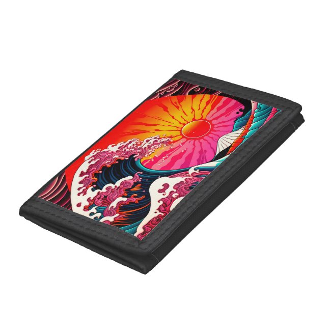 The Great SynthWave of Kanagawa Retro 80s Trifold Wallet (Bottom)