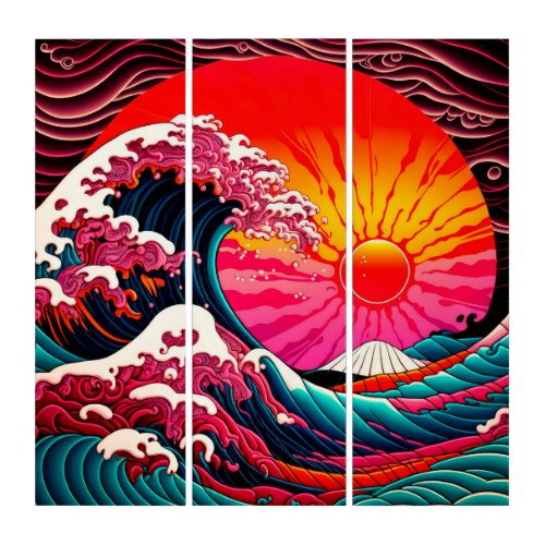 The Great SynthWave of Kanagawa Retro 80s Triptych