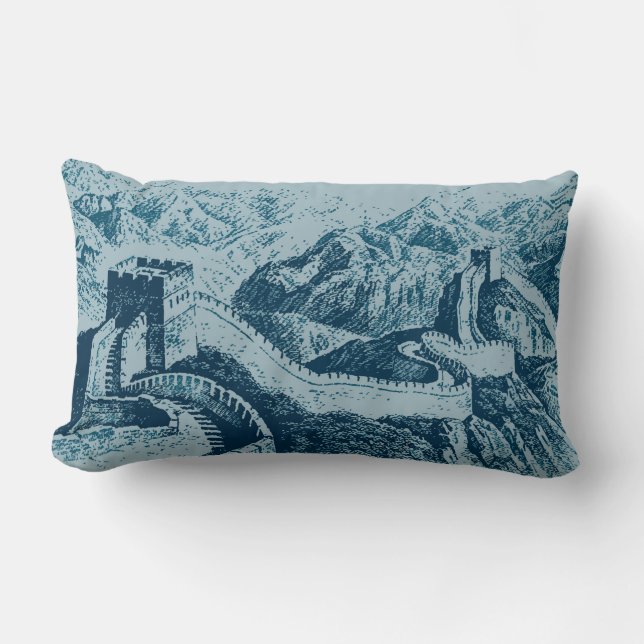 The Great Wall in Navy Blue Lumbar Pillow (Front)