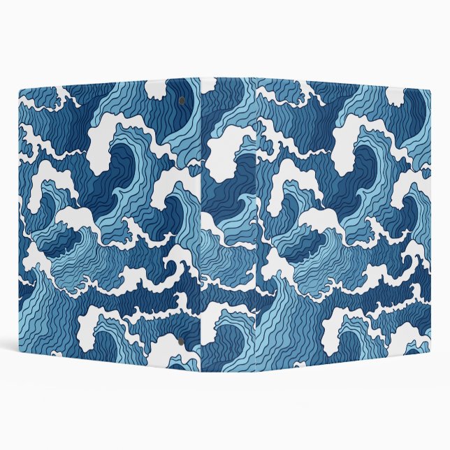 The Great Wave Blue Pattern 3 Ring Binder (Background)