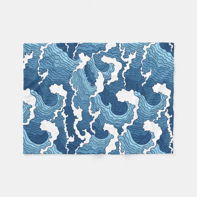The Great Wave Blue Pattern Fleece Blanket (Front (Horizontal))