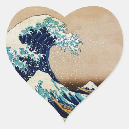 The Great Wave By Hokusai Vintage Japanese Heart Sticker