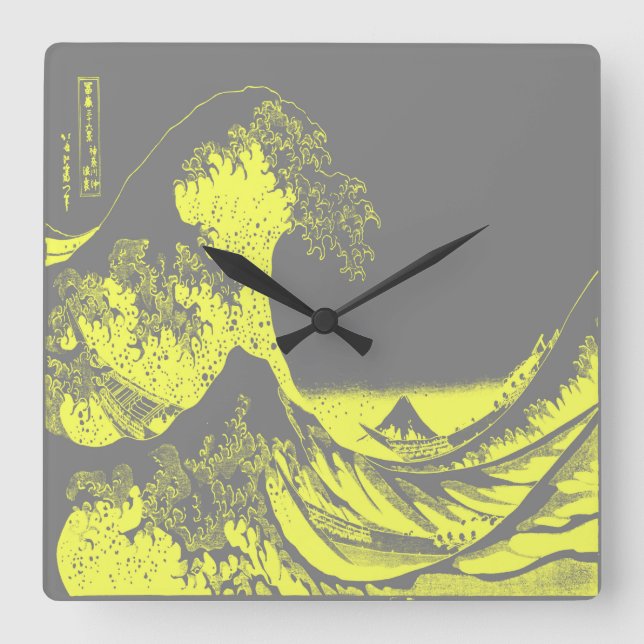 The Great Wave Clock Yellow & Gray (Front)