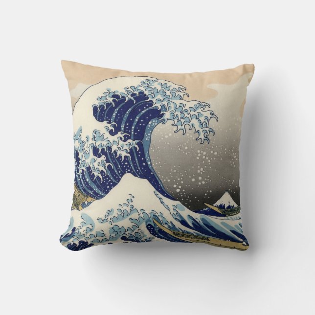 "The Great Wave" copy of Hokusai's original c.1930 Throw Pillow (Front)
