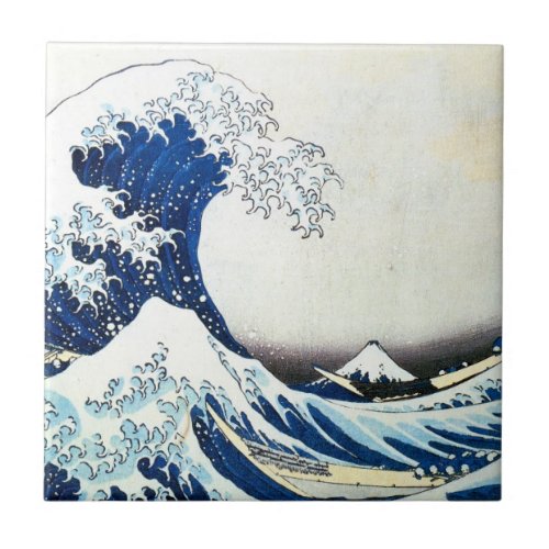 The Great Wave Japanese Painting by Hokusai Ceramic Tile