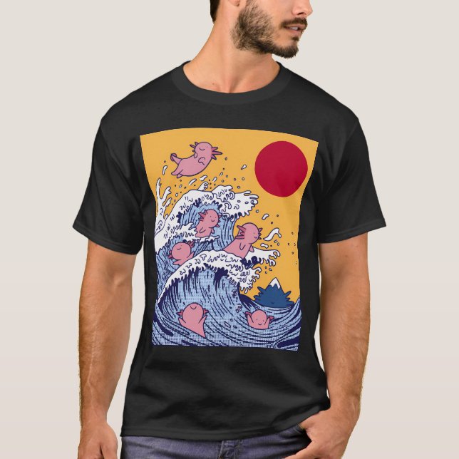 The Great Wave Of Axolotls  T-Shirt (Front)