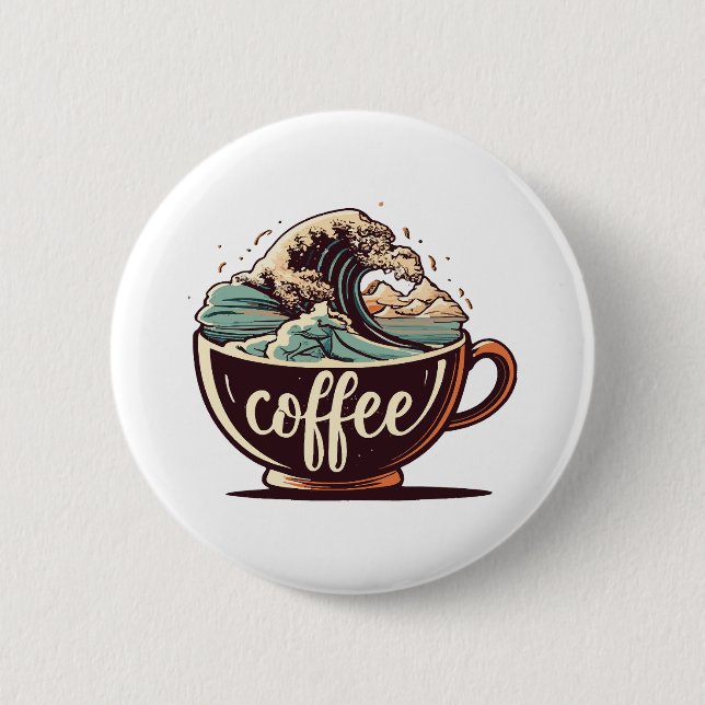 The Great Wave Of Coffee Button (Front)