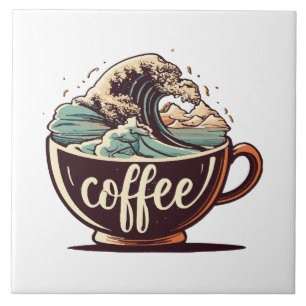 The Great Wave Of Coffee Ceramic Tile