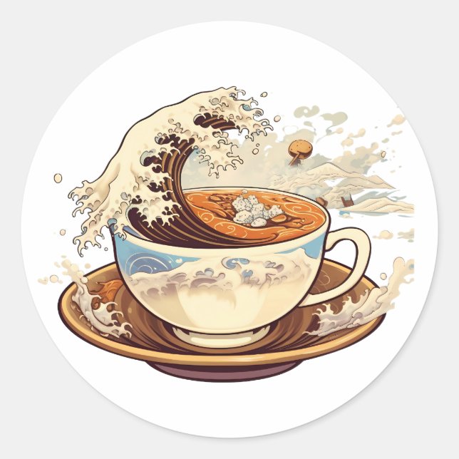 The Great Wave of Coffee Classic Round Sticker (Front)