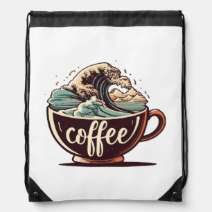 The Great Wave Of Coffee Drawstring Bag