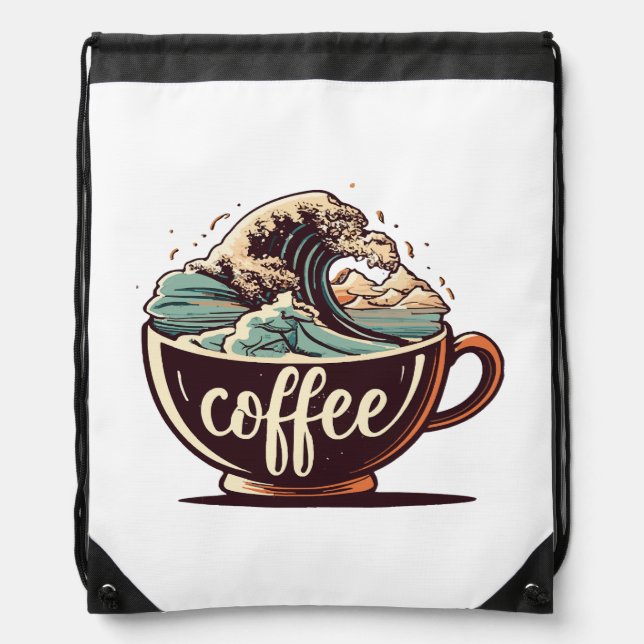 The Great Wave Of Coffee Drawstring Bag (Front)
