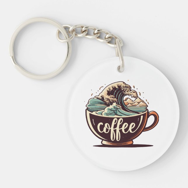 The Great Wave Of Coffee Keychain (Front)
