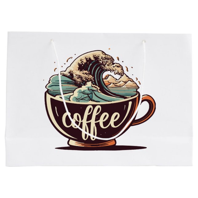 The Great Wave Of Coffee Large Gift Bag (Back)