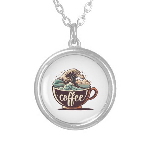 The Great Wave Of Coffee Silver Plated Necklace