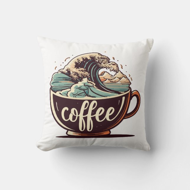 The Great Wave Of Coffee Throw Pillow (Front)