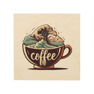 The Great Wave Of Coffee Wood Wall Art