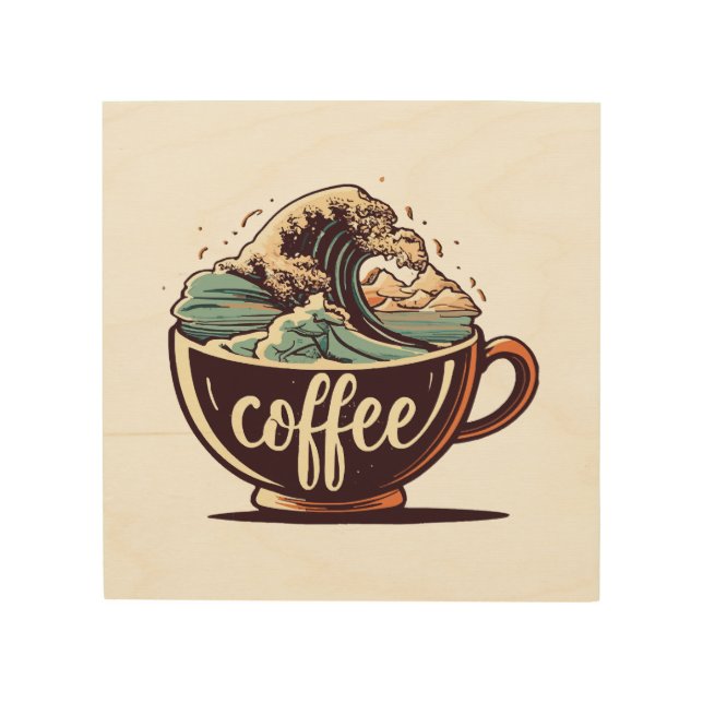 The Great Wave Of Coffee Wood Wall Art (Front)