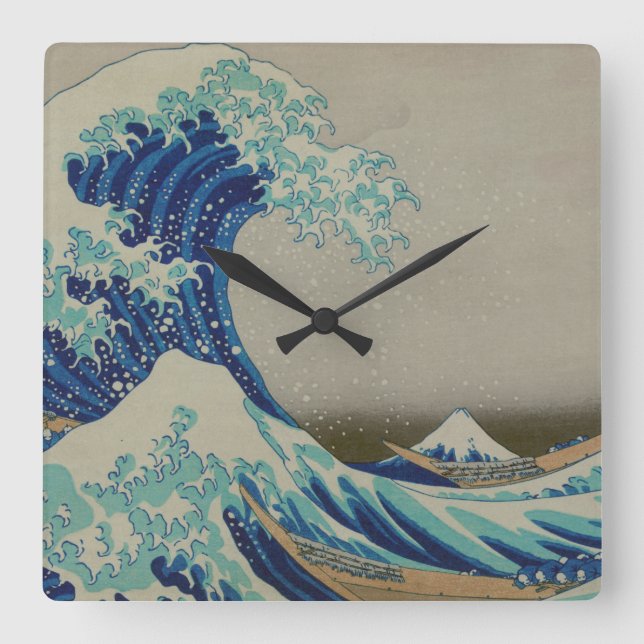 The Great wave of Kanagawa Japanese Woodblock Art Square Wall Clock (Front)