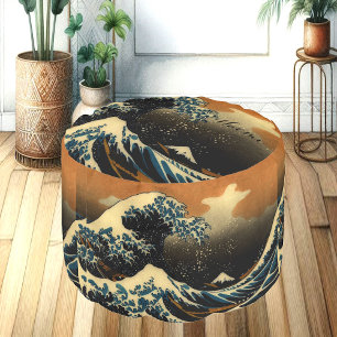 The Great Wave of Kanagawa Vintage Japanese Artist Pouf