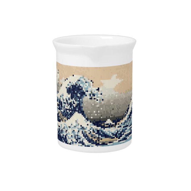 The Great Wave off Kanagawa 8 Bit Pixel Art Beverage Pitcher (Front)