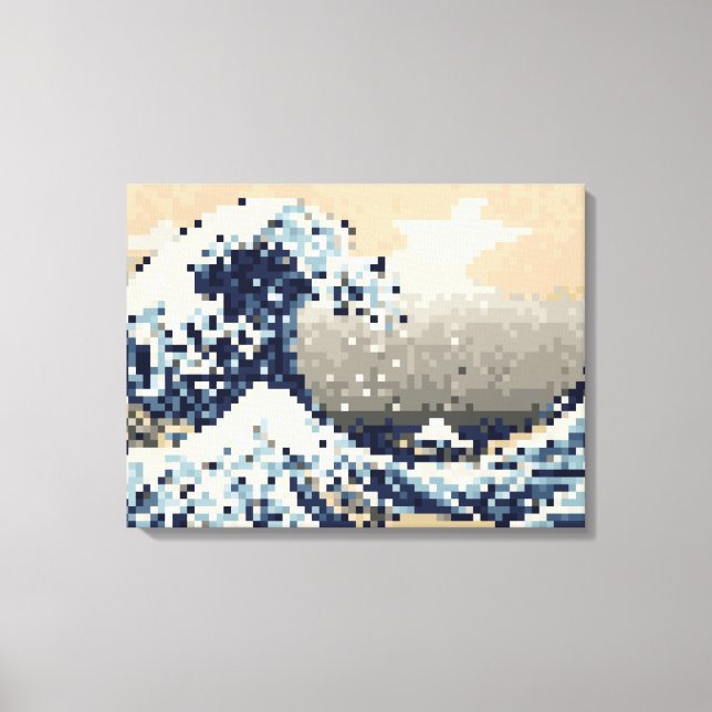 The Great Wave off Kanagawa 8 Bit Pixel Art Canvas Print (Front)