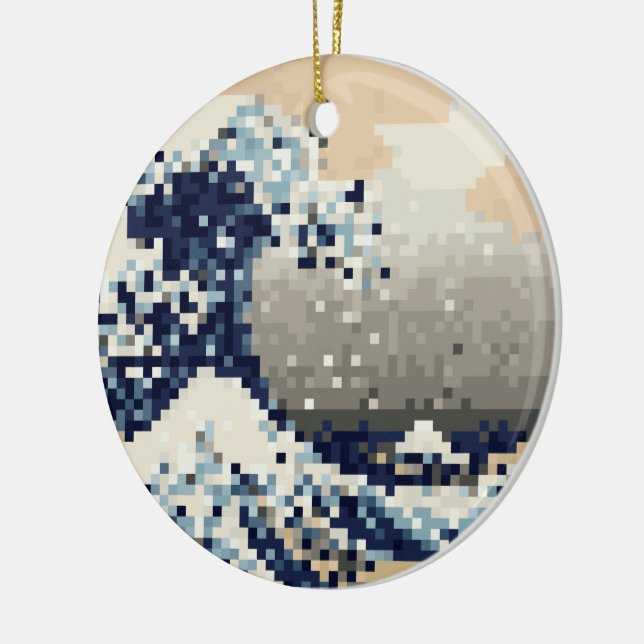 The Great Wave off Kanagawa 8 Bit Pixel Art Ceramic Ornament (Left)