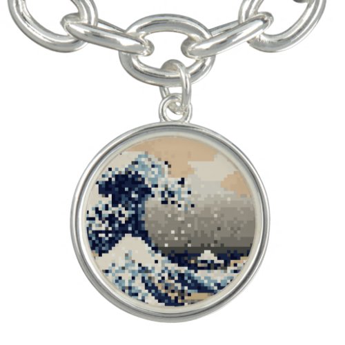 The Great Wave off Kanagawa 8 Bit Pixel Art Charm Bracelet