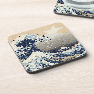 The Great Wave off Kanagawa 8 Bit Pixel Art Coaster