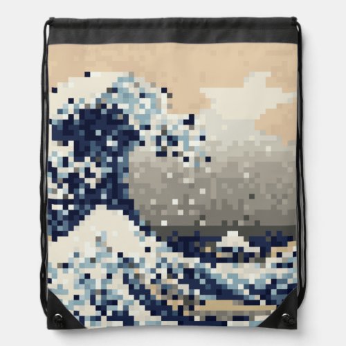 The Great Wave off Kanagawa 8 Bit Pixel Art Drawstring Bag