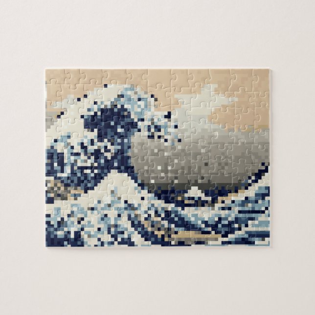 The Great Wave off Kanagawa 8 Bit Pixel Art Jigsaw Puzzle (Horizontal)
