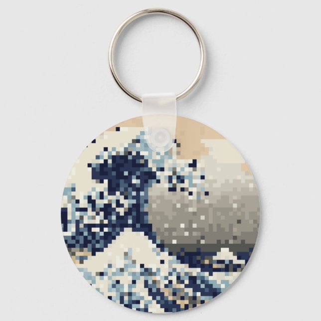 The Great Wave off Kanagawa 8 Bit Pixel Art Keychain (Front)