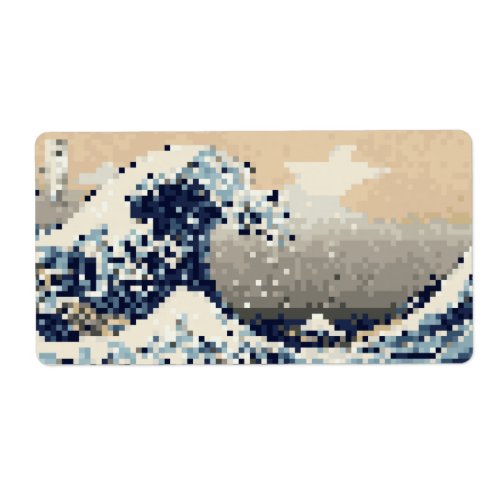 The Great Wave off Kanagawa 8 Bit Pixel Art Label