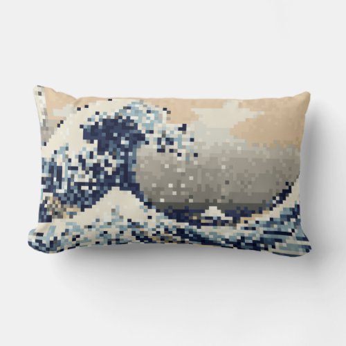 The Great Wave off Kanagawa 8 Bit Pixel Art Lumbar Pillow