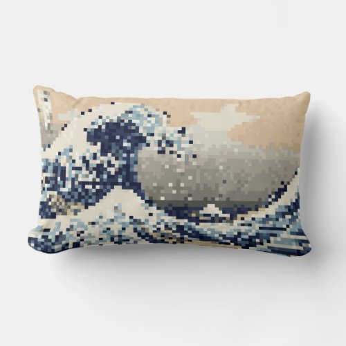 The Great Wave off Kanagawa 8 Bit Pixel Art Lumbar Pillow