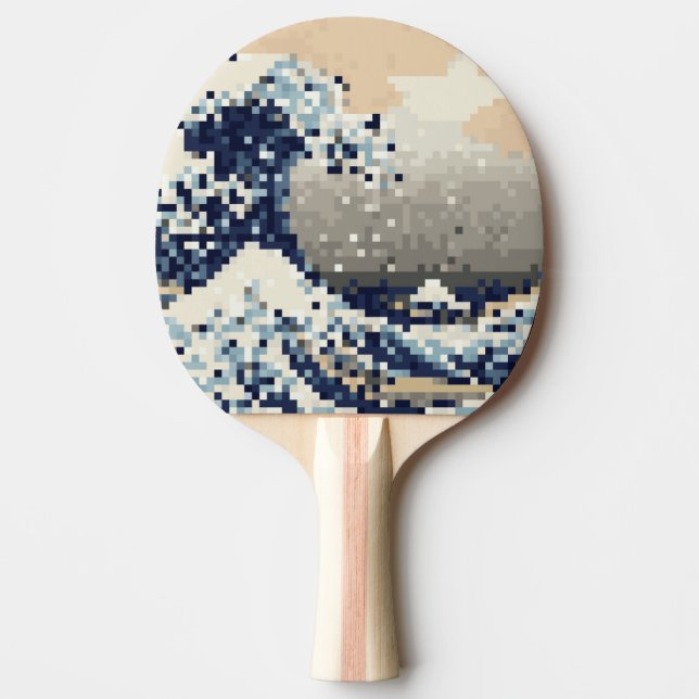 The Great Wave off Kanagawa 8 Bit Pixel Art Ping-Pong Paddle (Front)
