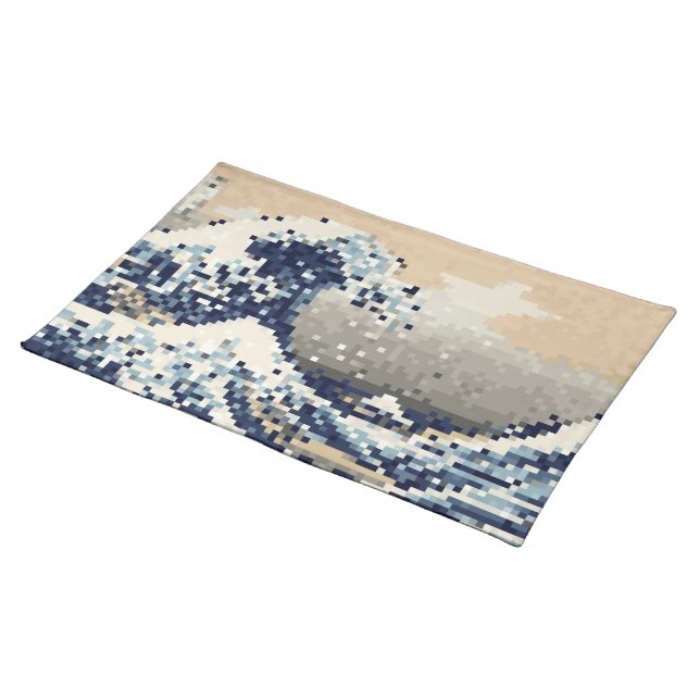 The Great Wave off Kanagawa 8 Bit Pixel Art Placemat (On Table)