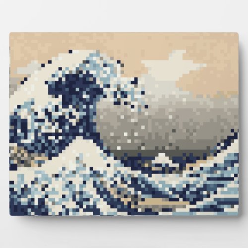 The Great Wave off Kanagawa 8 Bit Pixel Art Plaque