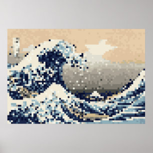 The Great Wave off Kanagawa 8 Bit Pixel Art Poster