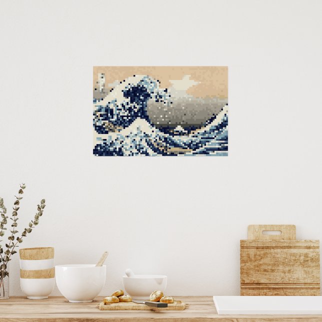 The Great Wave off Kanagawa 8 Bit Pixel Art Poster | Zazzle