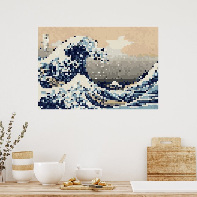 The Great Wave off Kanagawa 8 Bit Pixel Art Poster | Zazzle