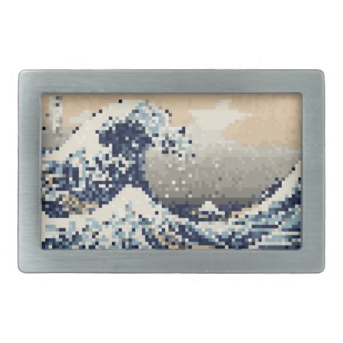 The Great Wave off Kanagawa 8 Bit Pixel Art Rectangular Belt Buckle