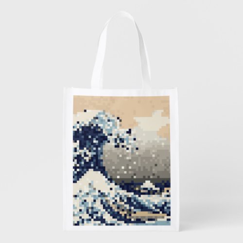 The Great Wave off Kanagawa 8 Bit Pixel Art Reusable Grocery Bag