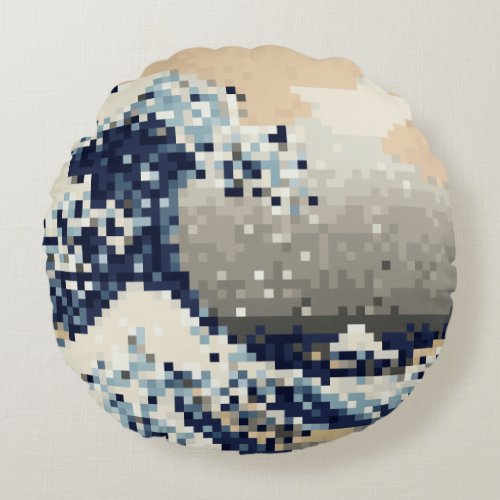 The Great Wave off Kanagawa 8 Bit Pixel Art Round Pillow